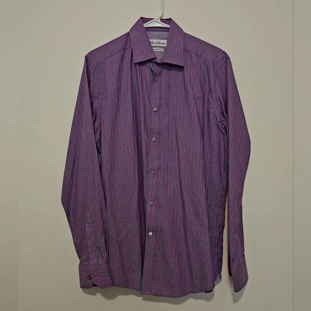 Robert Graham Tailored Fit Pink And Purple Striped Mens Button Down